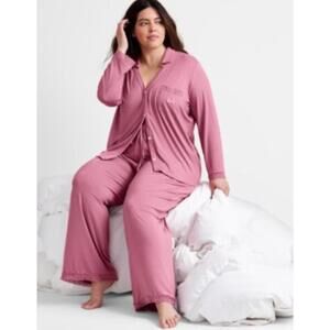 STATE OF DAY WOMENS COLLARED KNIT PAJAMA PJS BERRY BREEZE 2PCS - M